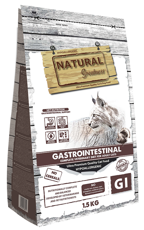 Natural Greatness Gastrointestinal, suha veterinarska dieta za mačke — uradni packshot
