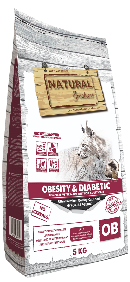 Natural Greatness Obesity & Diabetic, suha veterinarska dieta za mačke — uradni packshot